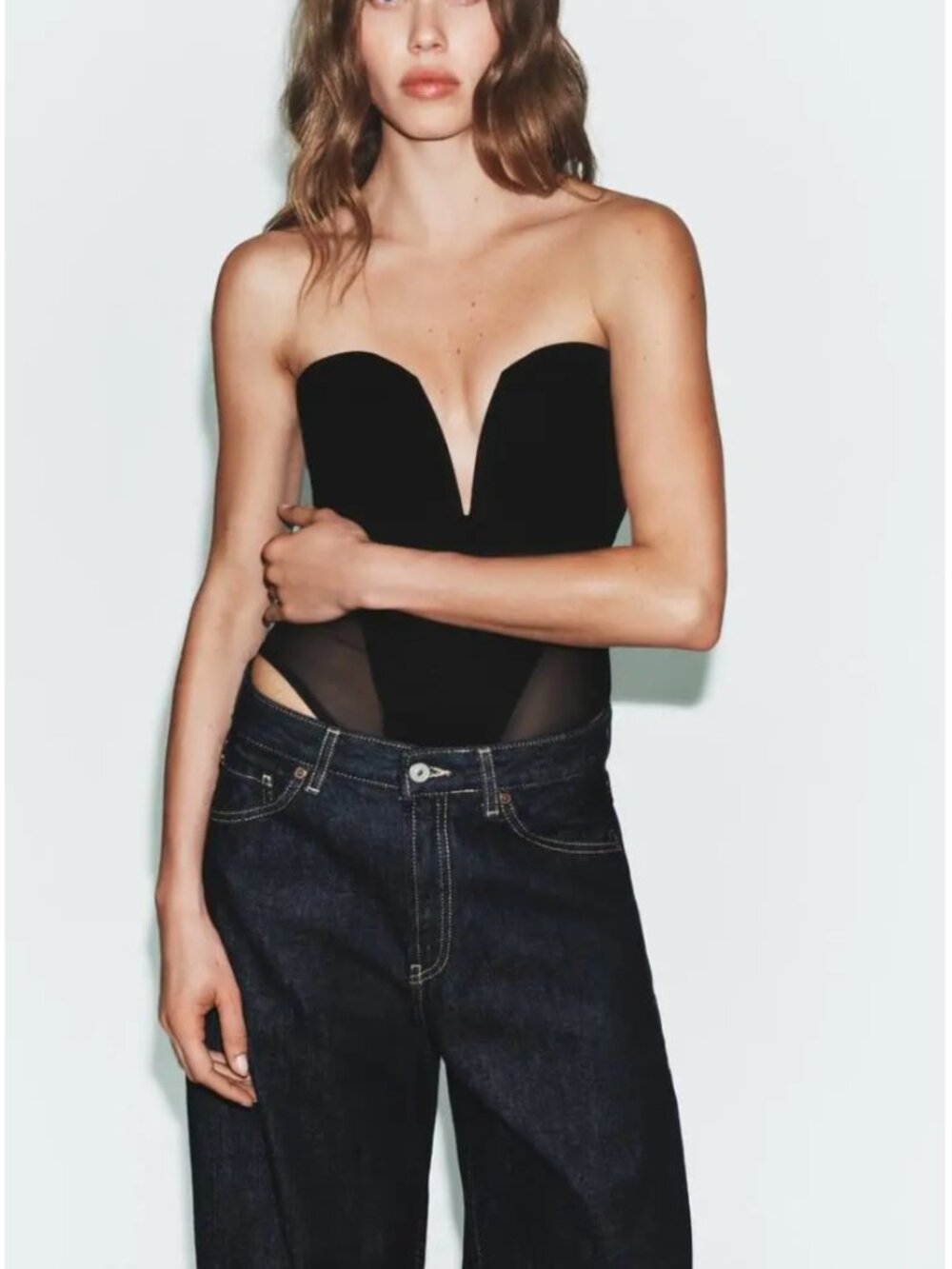 Zara Sweetheart Bandeau Bodysuit with Sheer Mesh Sides